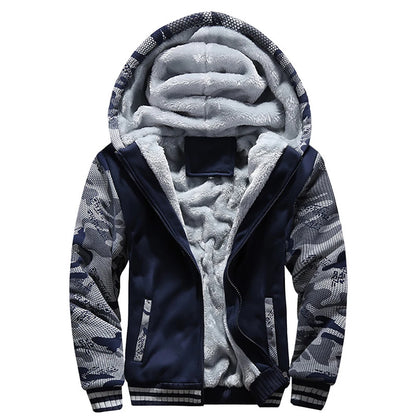 Men's Fleece Jacket | Camouflage Pattern | Hooded Zip Front | Ribbed Cuffs | Steven & Levon