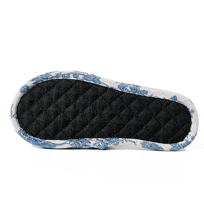 Women's Cotton Indoor Slippers | Geometric Pattern | Non Slip Fabric Sole | Blue | Steven & Levon