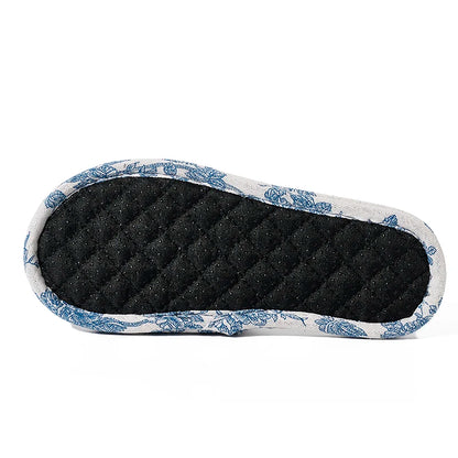Women's Cotton Indoor Slippers | Geometric Pattern | Non Slip Fabric Sole | Blue | Steven & Levon
