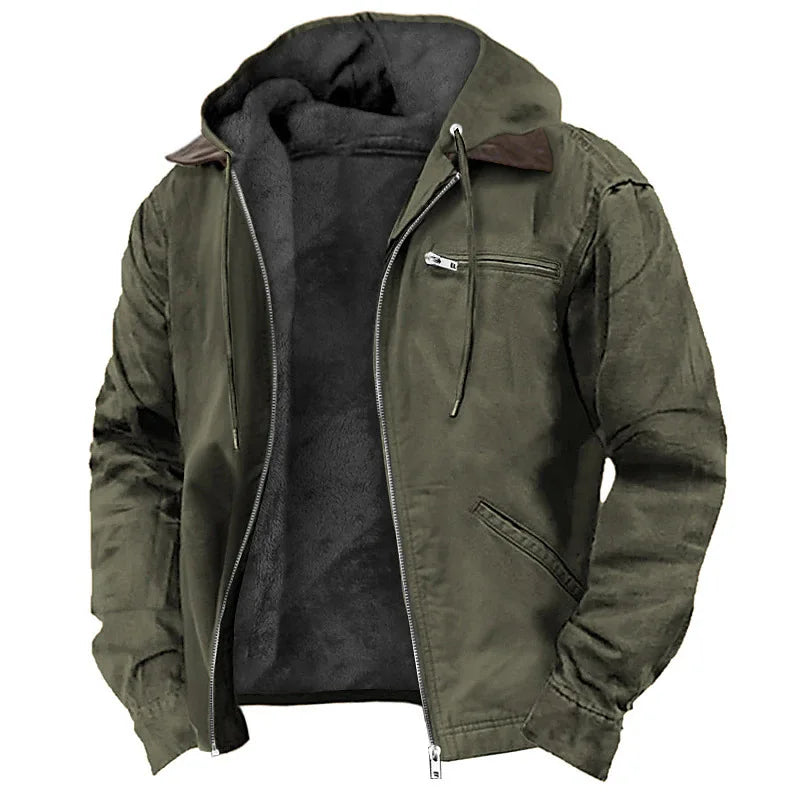 Men's Fleece Jacket | Hooded Zip Front | Multi Pockets | UV Protection | Steven & Levon