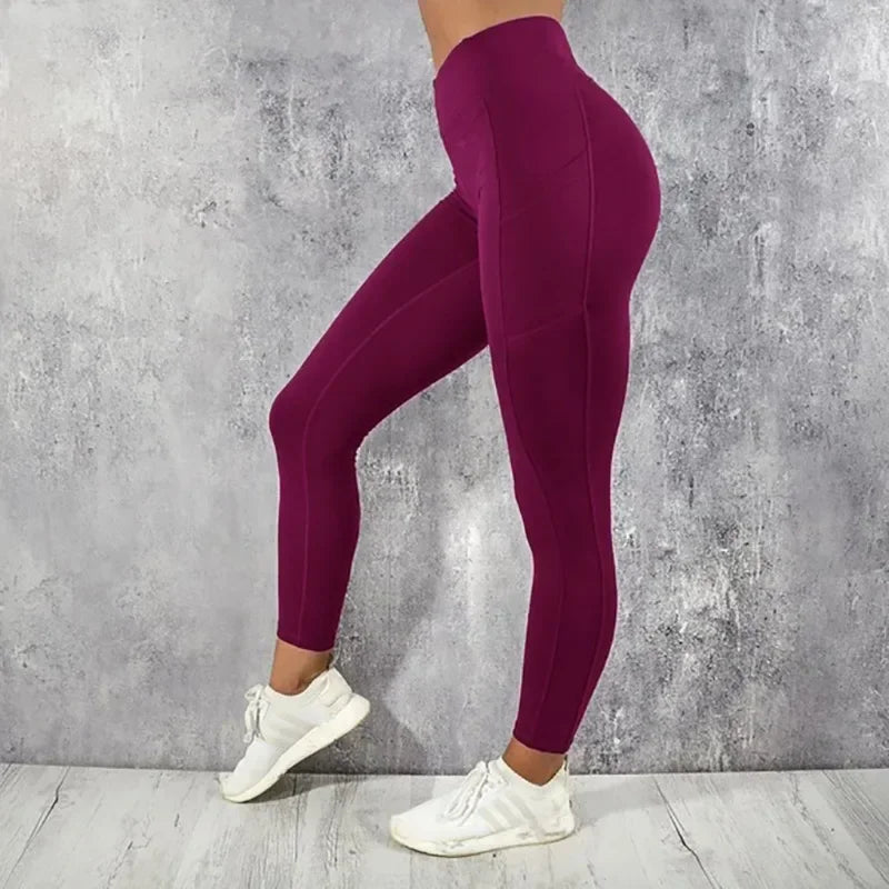 Women's High Waisted Gym Leggings | Bum Lifting Effect | Side Pocket | Ankle Length | Steven & Levon