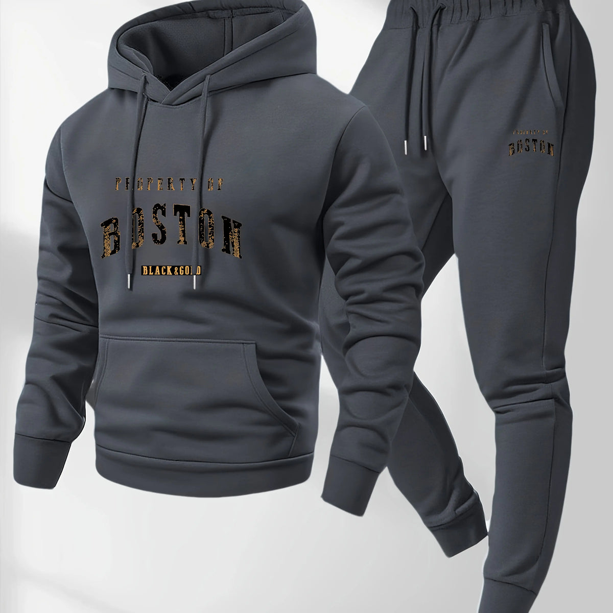 Boston Print Hoodie | Sweatpants Casual Two Piece Set | Men's Tracksuit | Steven & Levon