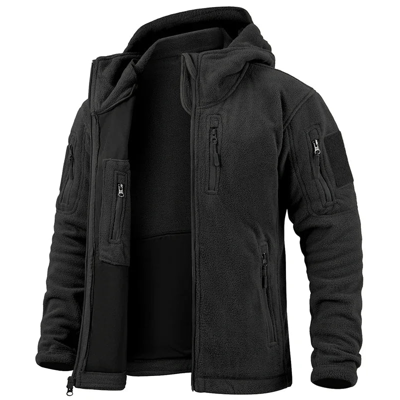 Men's Fleece Hunting Jacket | Full Zip | Multi Pockets | Hooded Outdoor Wear | Steven & Levon