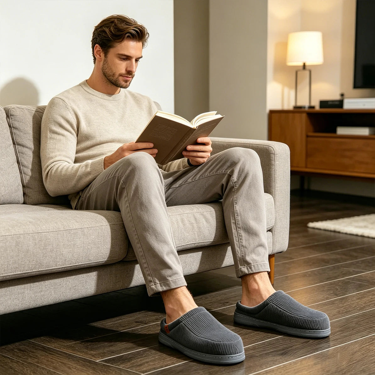 Men's Corduroy Slippers | Memory Foam Insole | Non Slip TPR Sole House Shoes | Steven & Levon