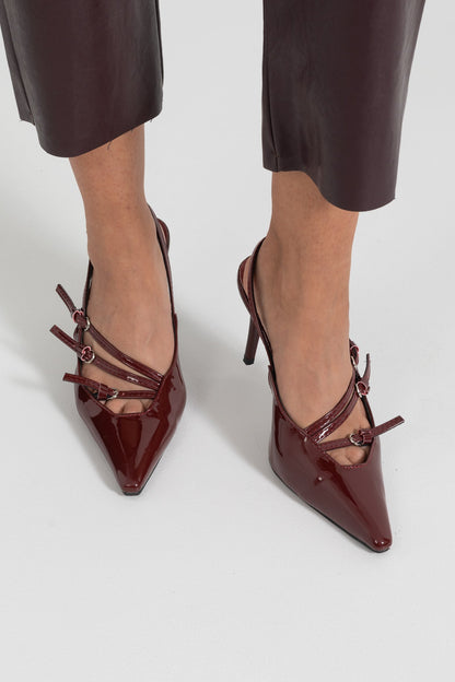Glossy Slingback Heels | Women | Pointed Toe | Burgundy | Elegant Dress Shoes | Steven & Levon
