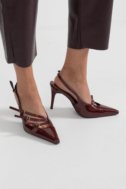 Glossy Slingback Heels | Women | Pointed Toe | Burgundy | Elegant Dress Shoes | Steven & Levon