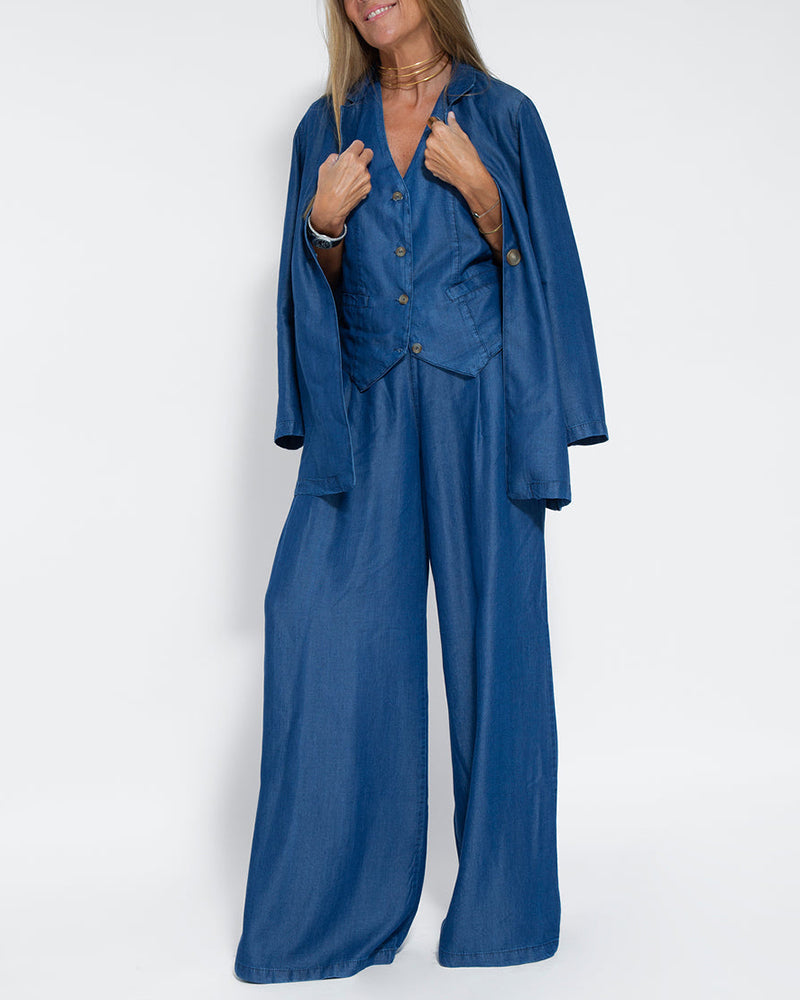 Linen 2-Piece Set | Women | Linen | Wide-Leg Trousers | Button Vest | Steven & Levon