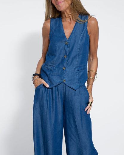 Linen 2-Piece Set | Women | Linen | Wide-Leg Trousers | Button Vest | Steven & Levon