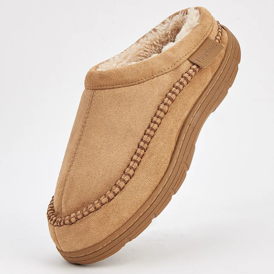 Men's Faux Suede Slippers | Short Plush Insole | TPR Sole Indoor House Shoes | Steven & Levon