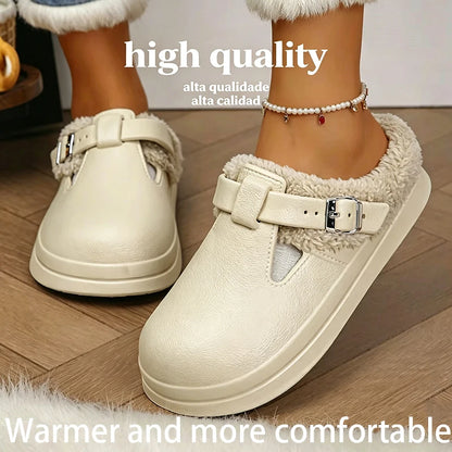 Women's Platform Mule Slippers | Metal Buckle | Plush Lining | Non Slip EVA Sole | Steven & Levon