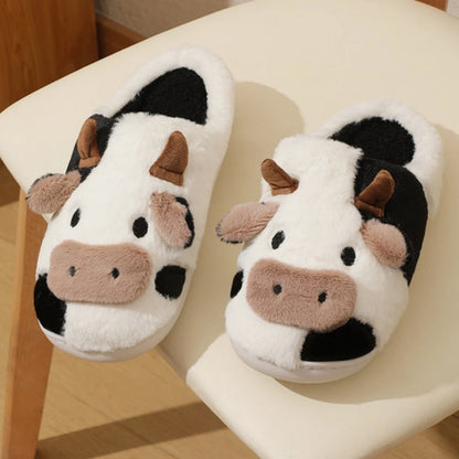 Unisex Cow Slippers | Cartoon Print | Fleece Lining | Non Slip Rubber Sole | Steven & Levon