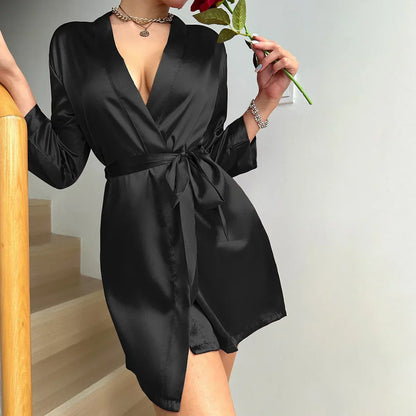 Noémie | Women's Glacé Silk Lace-Up Dressing Bathrobe | Steven & Levon