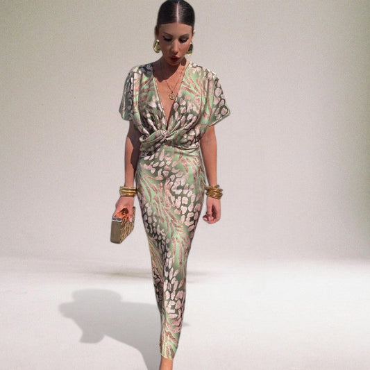 Wedding Guest Wrap Maxi Dress | Evening Maxi Dress | Women | Flowy Wrap Fit | Twisted V-Neck & Cinched Waist | Steven & Levon
