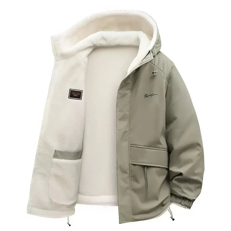 Men's Fleece Jacket | Thick Winter Lining | Hooded Full Zip | Loose Fit | Steven & Levon