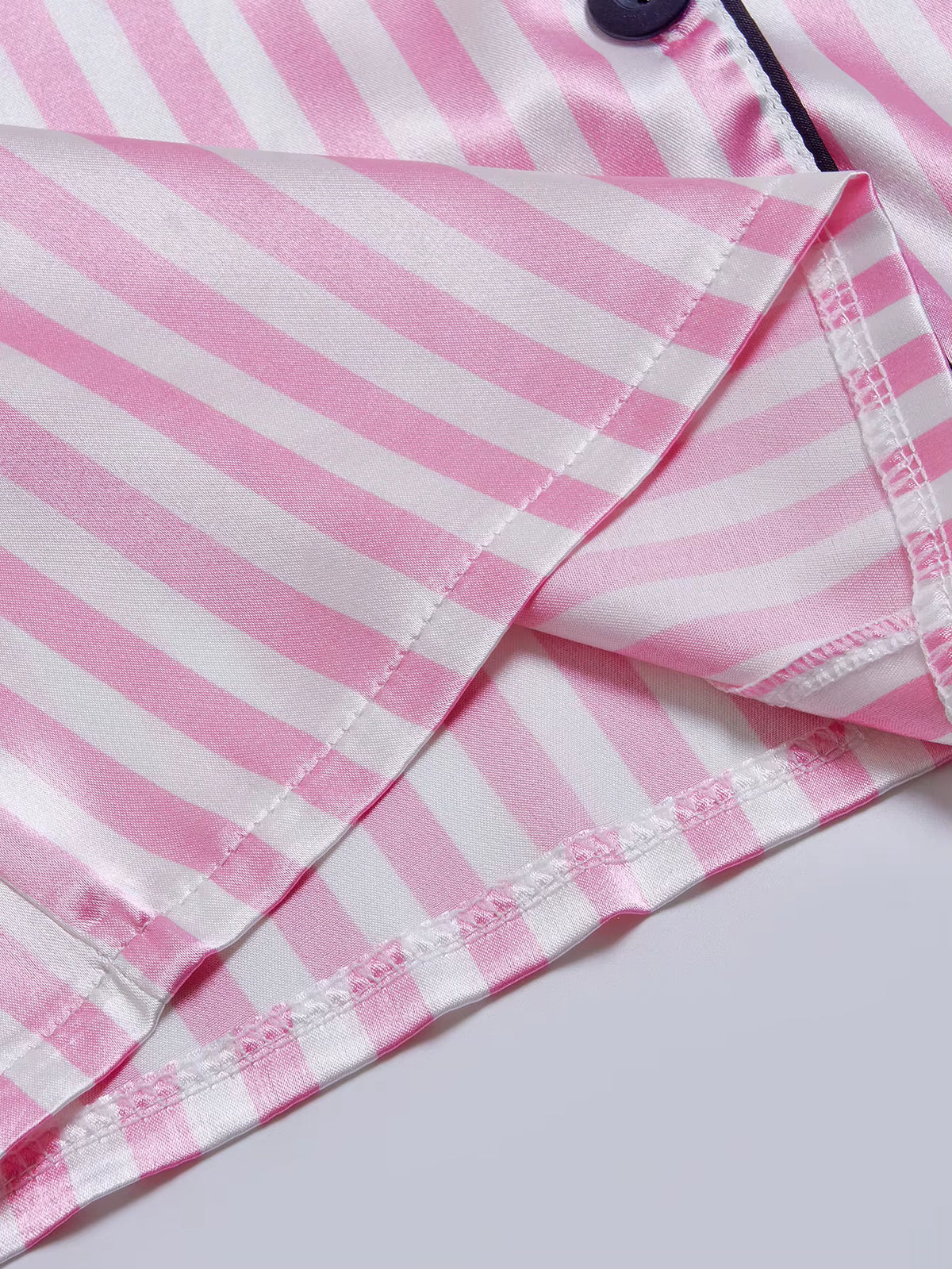 Women's Satin Pajama Set | Striped Embroidery | Short Sleeve & Shorts | Steven & Levon