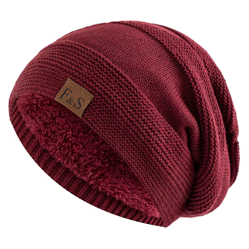 Slouchy Beanie | Unisex Fur Lined Warm Knitted Winter Hat for Casual Wear | Steven & Levon