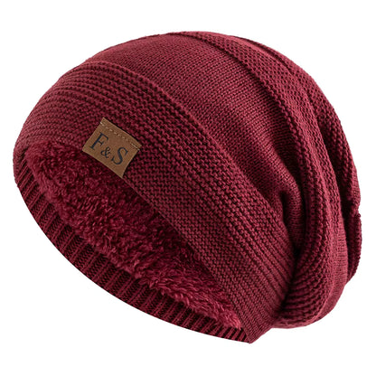 Slouchy Beanie | Unisex Fur Lined Warm Knitted Winter Hat for Casual Wear | Steven & Levon