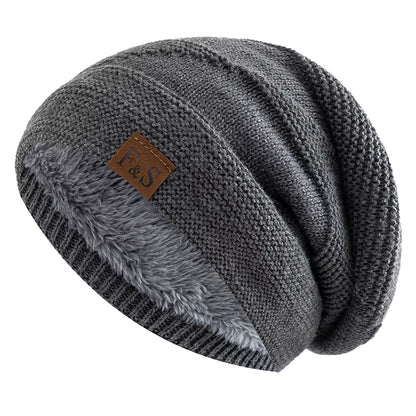Slouchy Beanie | Unisex Fur Lined Warm Knitted Winter Hat for Casual Wear | Steven & Levon