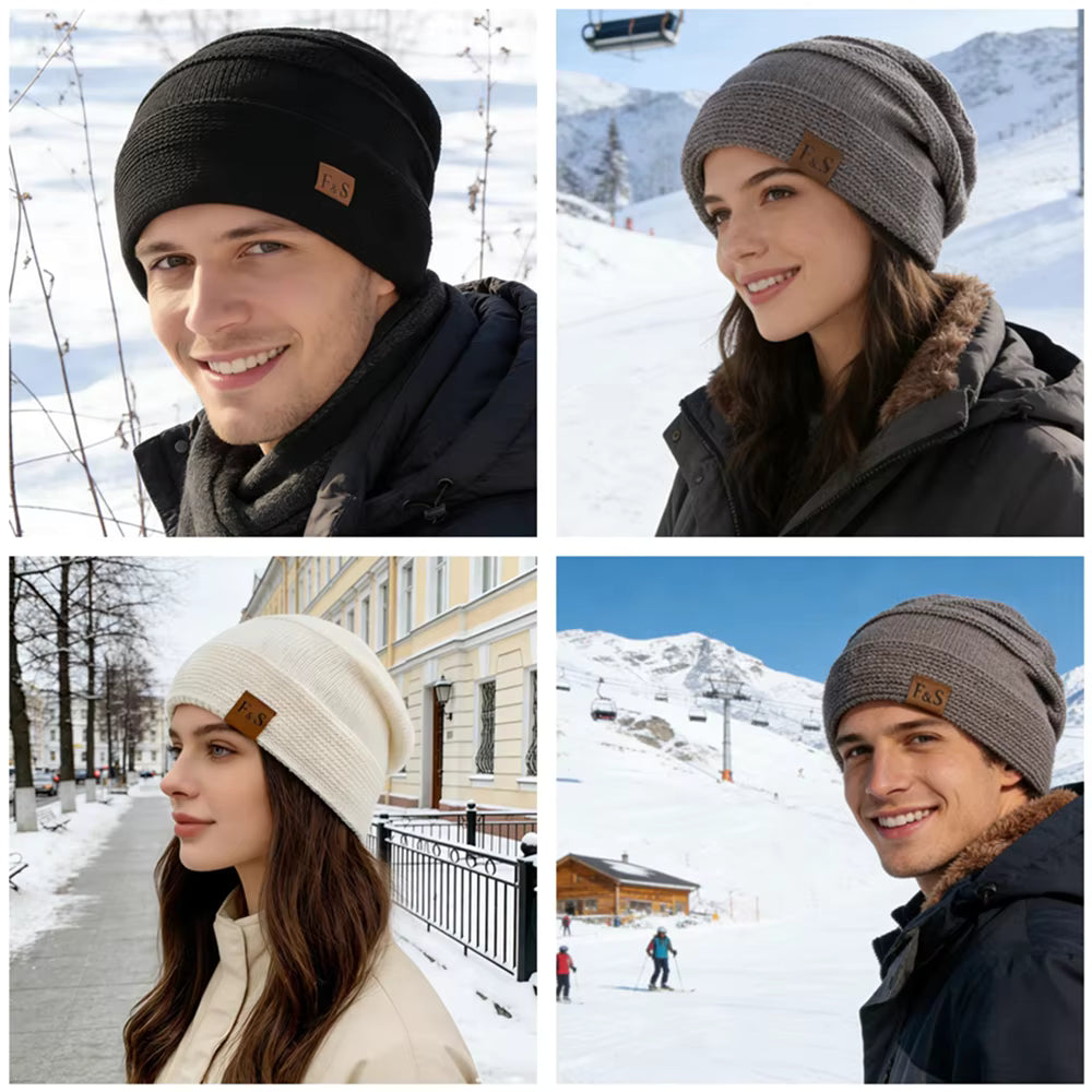Slouchy Beanie | Unisex Fur Lined Warm Knitted Winter Hat for Casual Wear | Steven & Levon