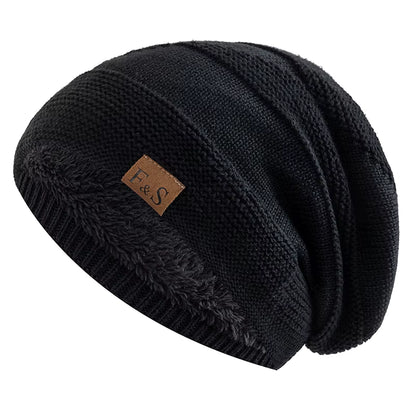 Slouchy Beanie | Unisex Fur Lined Warm Knitted Winter Hat for Casual Wear | Steven & Levon