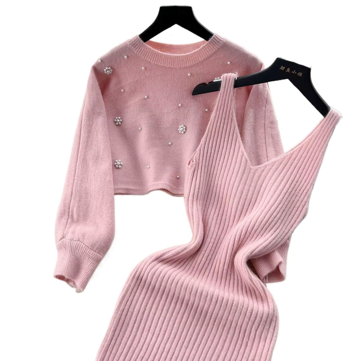 Women's Two-Piece Knit Dress Set | Fit | Long Sleeve | Ribbed Midi Dress | Blue | Steven & Levon