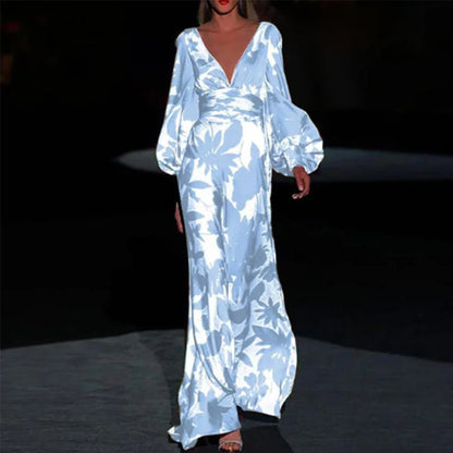 Elegant Maxi Dress | V-Neck  | Women | Lightweight Fabric | Long Sleeve Evening Dress | Steven & Levon