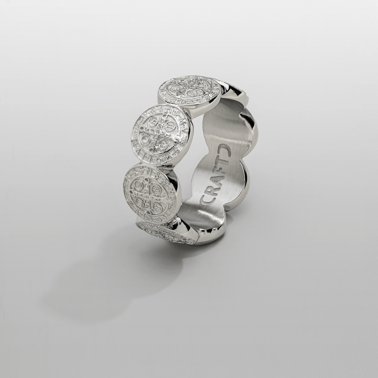 Saint Benedict Band Ring | Gold or Silver | Unisex | Stainless Steel | Religious Symbol | Steven & Levon