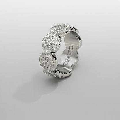 Saint Benedict Band Ring | Gold or Silver | Unisex | Stainless Steel | Religious Symbol | Steven & Levon