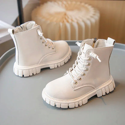 Girls Lace-Up Ankle Boots | Leather School Boots | Non-Slip Platform Casual Boots | Steven & Levon