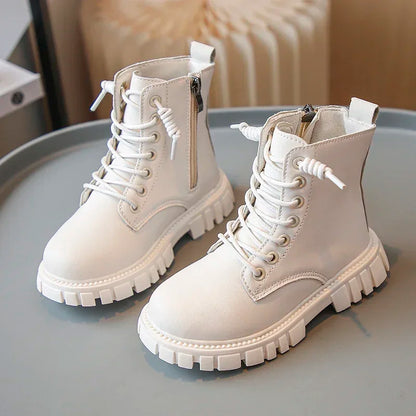 Girls Lace-Up Ankle Boots | Leather School Boots | Non-Slip Platform Casual Boots | Steven & Levon