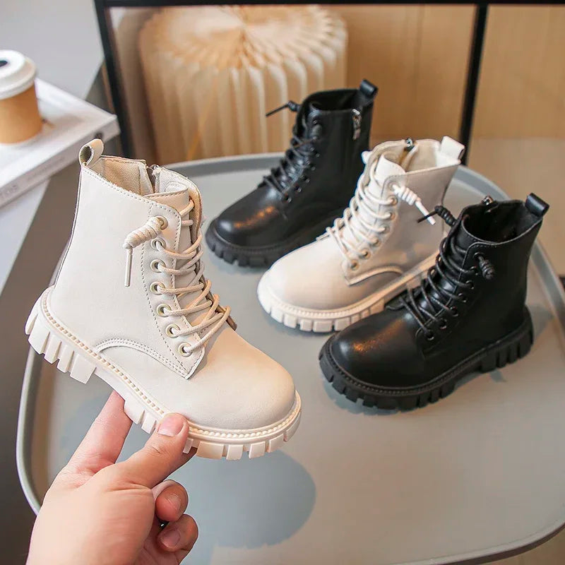 Girls Lace-Up Ankle Boots | Leather School Boots | Non-Slip Platform Casual Boots | Steven & Levon