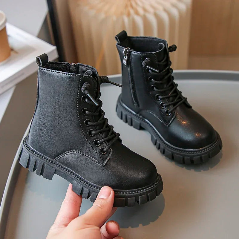 Girls Lace-Up Ankle Boots | Leather School Boots | Non-Slip Platform Casual Boots | Steven & Levon