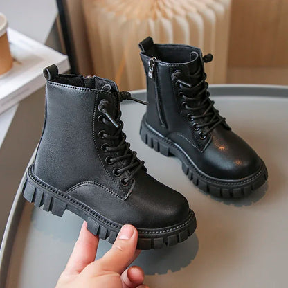 Girls Lace-Up Ankle Boots | Leather School Boots | Non-Slip Platform Casual Boots | Steven & Levon