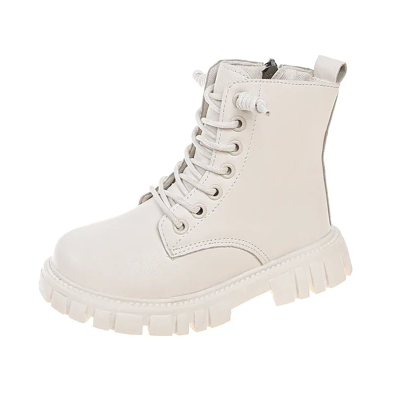 Girls Lace-Up Ankle Boots | Leather School Boots | Non-Slip Platform Casual Boots | Steven & Levon