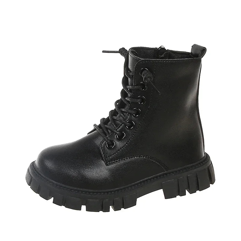 Girls Lace-Up Ankle Boots | Leather School Boots | Non-Slip Platform Casual Boots | Steven & Levon