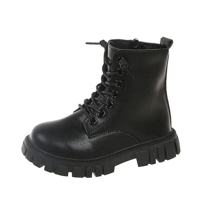 Girls Lace-Up Ankle Boots | Leather School Boots | Non-Slip Platform Casual Boots | Steven & Levon