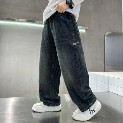 Boys Loose Fit Denim Jeans | Kids | Straight Leg | Letter Patch | Casual Everyday Pants | Steven & Levon