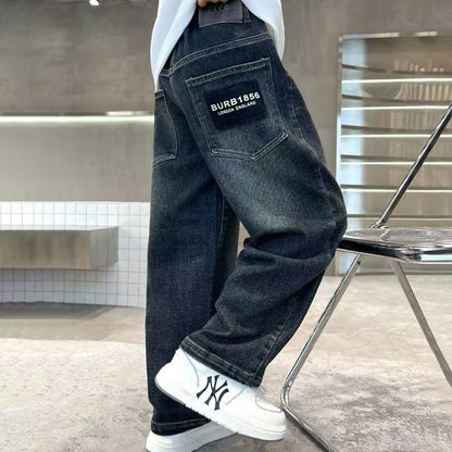 Boys Loose Fit Denim Jeans | Kids | Straight Leg | Letter Patch | Casual Everyday Pants | Steven & Levon