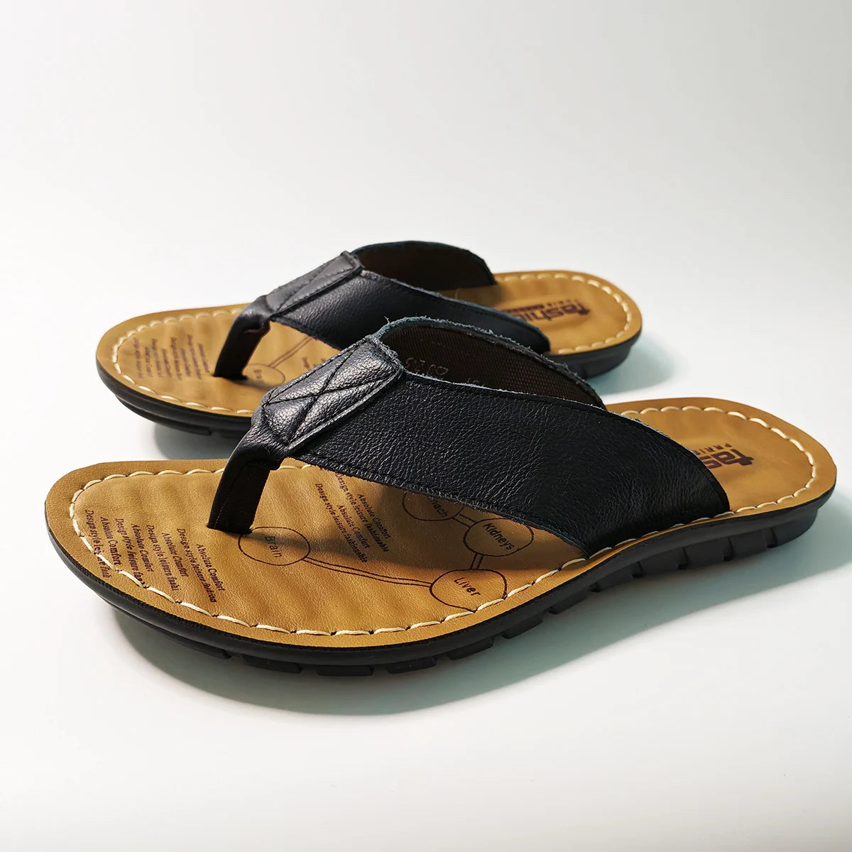 Men's Leather Flip Flops | Sandals | Non-Slip Comfort Sole | Casual Beach Slippers | Steven & Levon