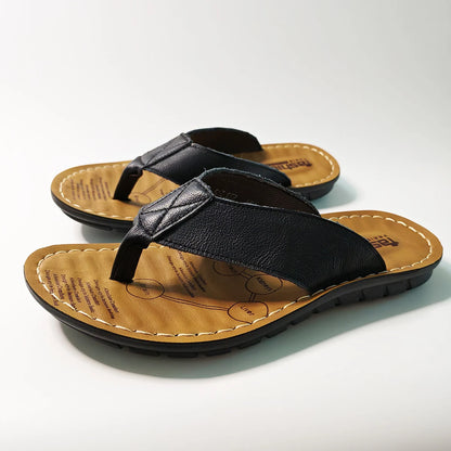 Men's Leather Flip Flops | Sandals | Non-Slip Comfort Sole | Casual Beach Slippers | Steven & Levon