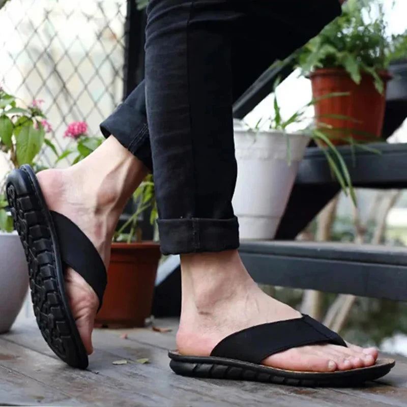 Men's Leather Flip Flops | Sandals | Non-Slip Comfort Sole | Casual Beach Slippers | Steven & Levon
