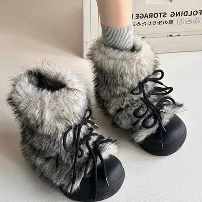 Women's Fur Snow Boots | Platform Ankle Boots | Bow Detail Slip On Winter Shoes | Steven & Levon