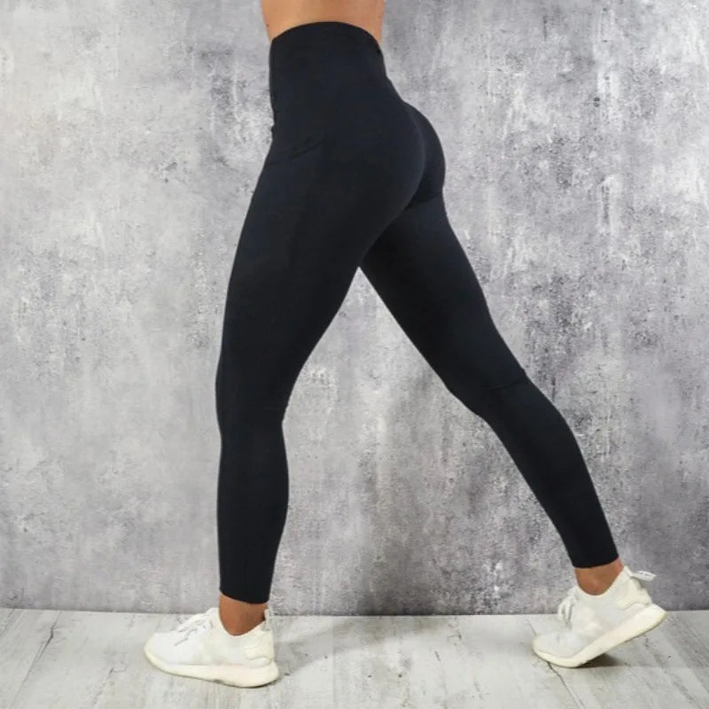 Women's High Waisted Gym Leggings | Bum Lifting Effect | Side Pocket | Ankle Length | Steven & Levon