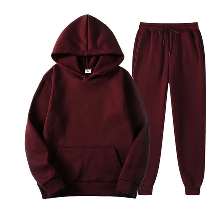 Men's Tracksuit | Solid Hoodie and Trousers | Drawstring Waist Two Piece Casual Set | Steven & Levon