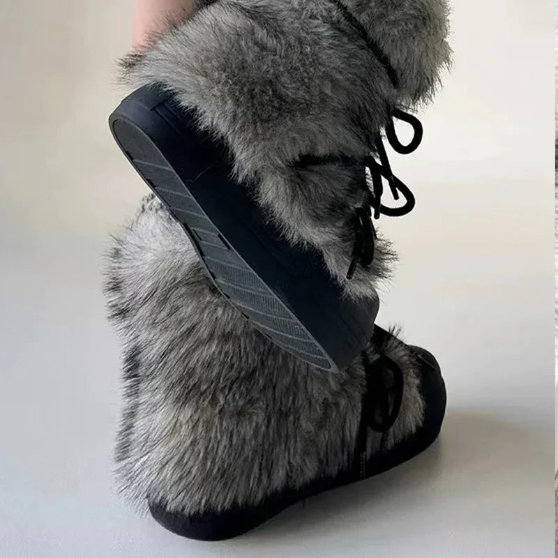 Women's Fur Snow Boots | Platform Ankle Boots | Bow Detail Slip On Winter Shoes | Steven & Levon