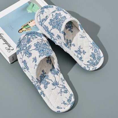 Women's Cotton Indoor Slippers | Geometric Pattern | Non Slip Fabric Sole | Blue | Steven & Levon