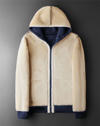 Men's Fleece Jacket | Thick Hooded Zip Front | Ribbed Cuffs | Winter Outerwear | Steven & Levon