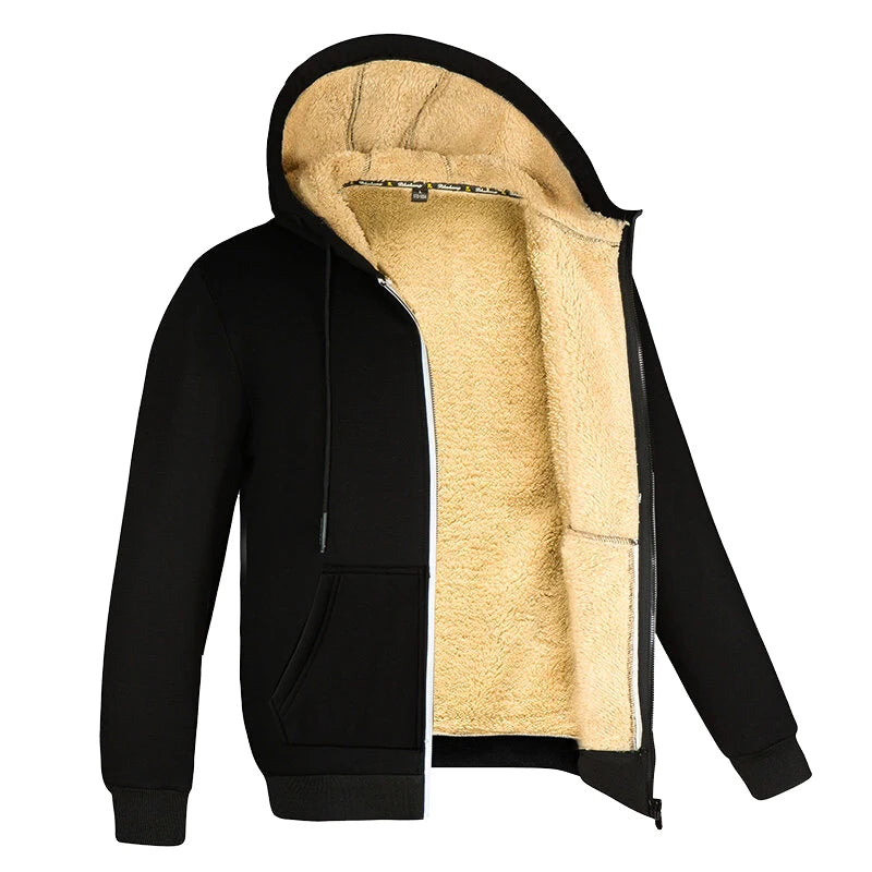 Men's Fleece Jacket | Thick Hooded Zip Front | Ribbed Cuffs | Winter Outerwear | Steven & Levon