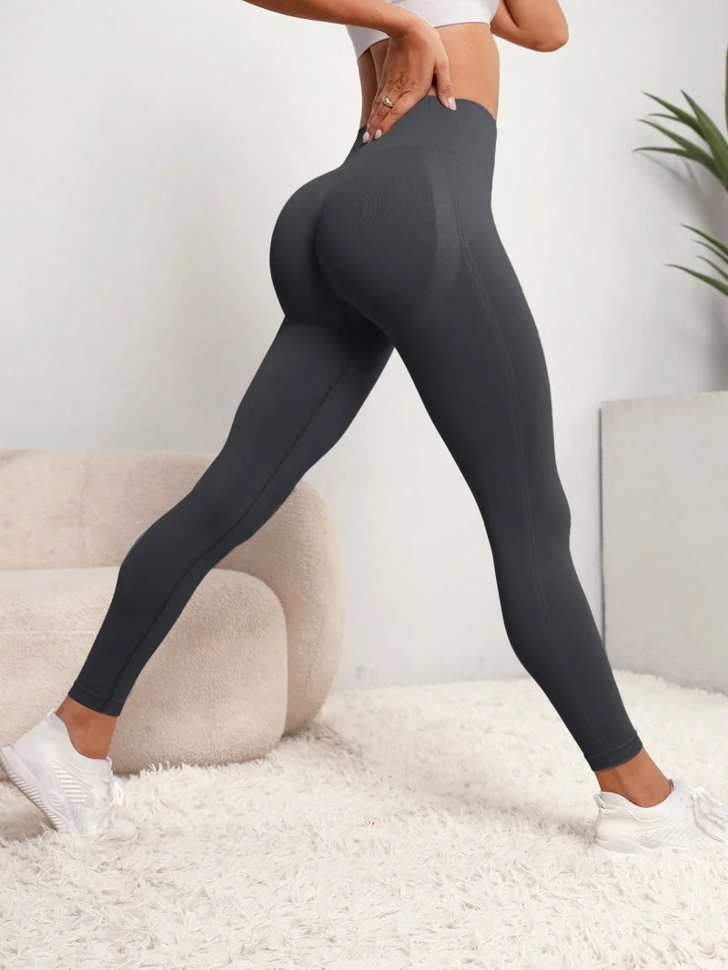 Women's High Waisted Gym Leggings | Seamless Knit | Push Up Fit | No Pockets | Steven & Levon