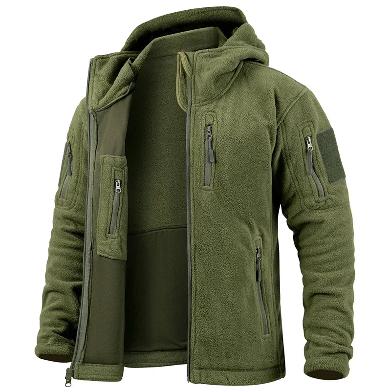 Men's Fleece Hunting Jacket | Full Zip | Multi Pockets | Hooded Outdoor Wear | Steven & Levon